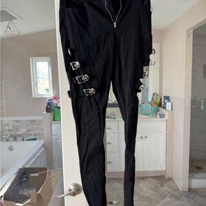 Killstar Black Pants with Silver Skull Buckle Accents